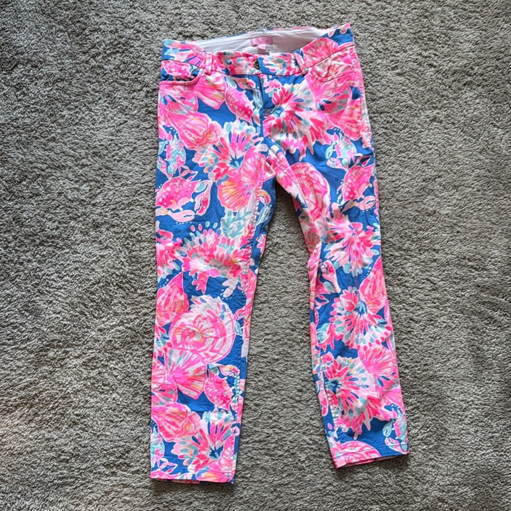 Lilly Pulitzer Pink and Blue Cropped Floral Pants